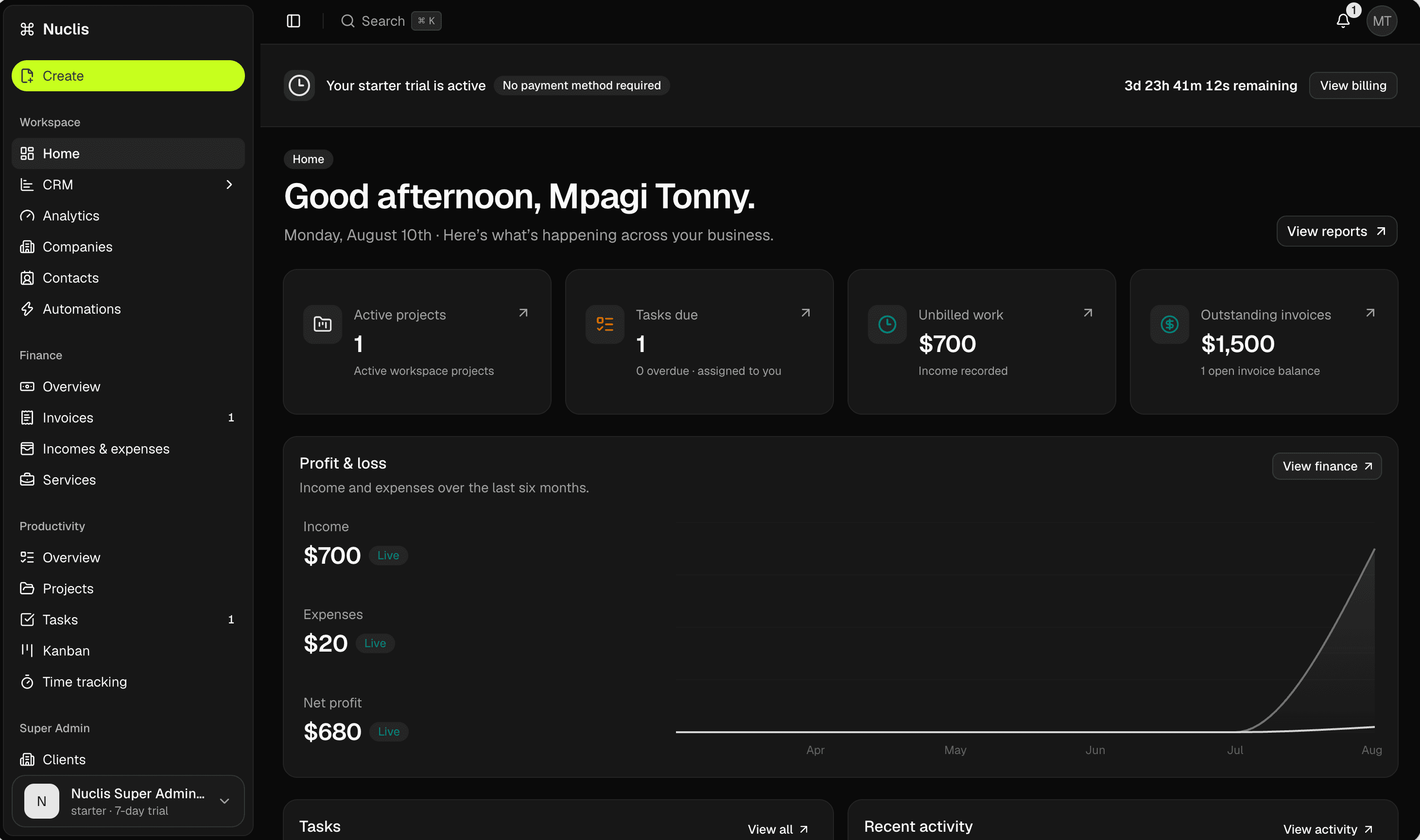 Nuclis dashboard in dark mode